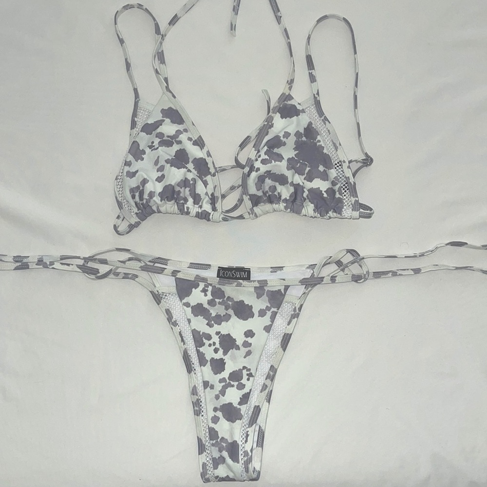 Grey and white cow print Bikini